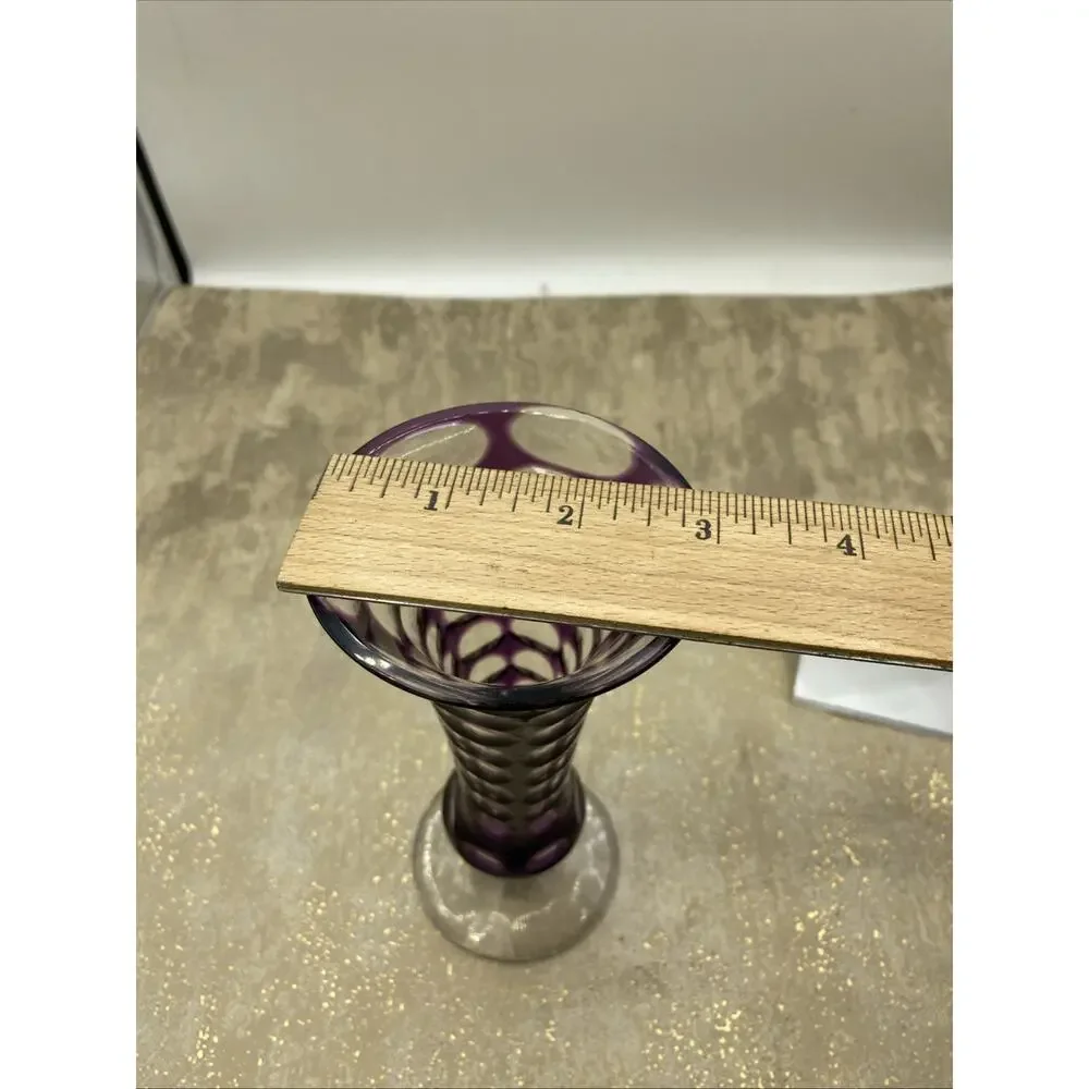 Antique-Anna Hutte 1940 Amethyst Floral 6.5 Inch Footed Vase Rare Design